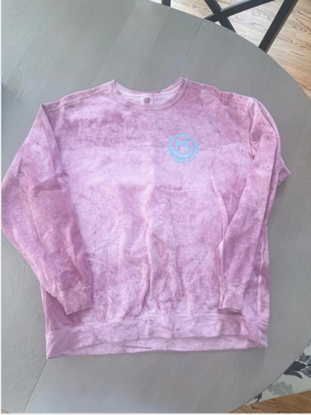 Women’s Pink Tie-Dye Crewneck Sweatshirt with Blue Logo